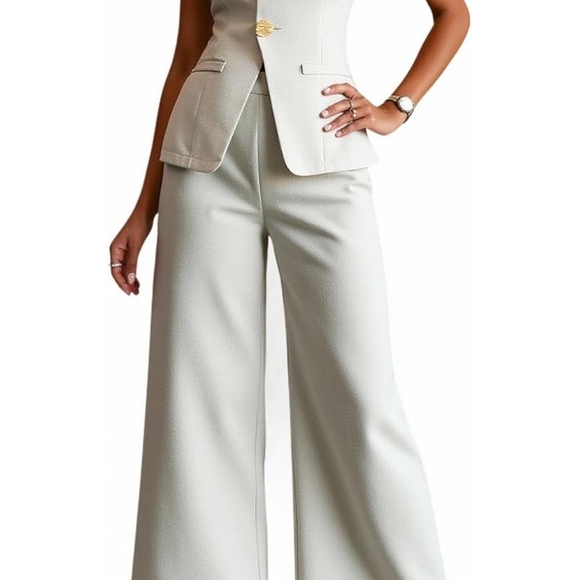 Elegant Cream Women's Wide-Leg Pants - Picture 1 of 1